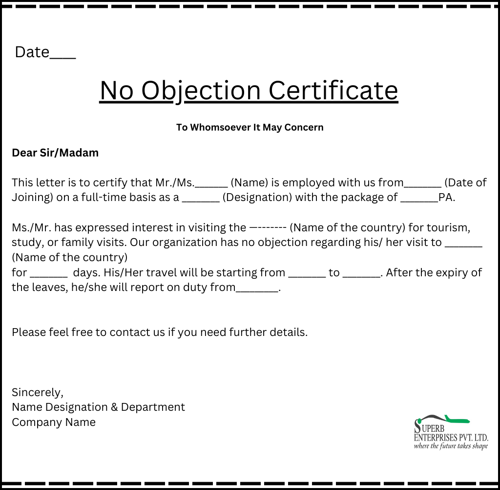 Non - Objection Certificate Sample 